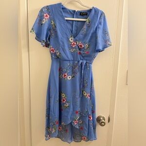 Sequin Hearts Blue Floral High Low Dress